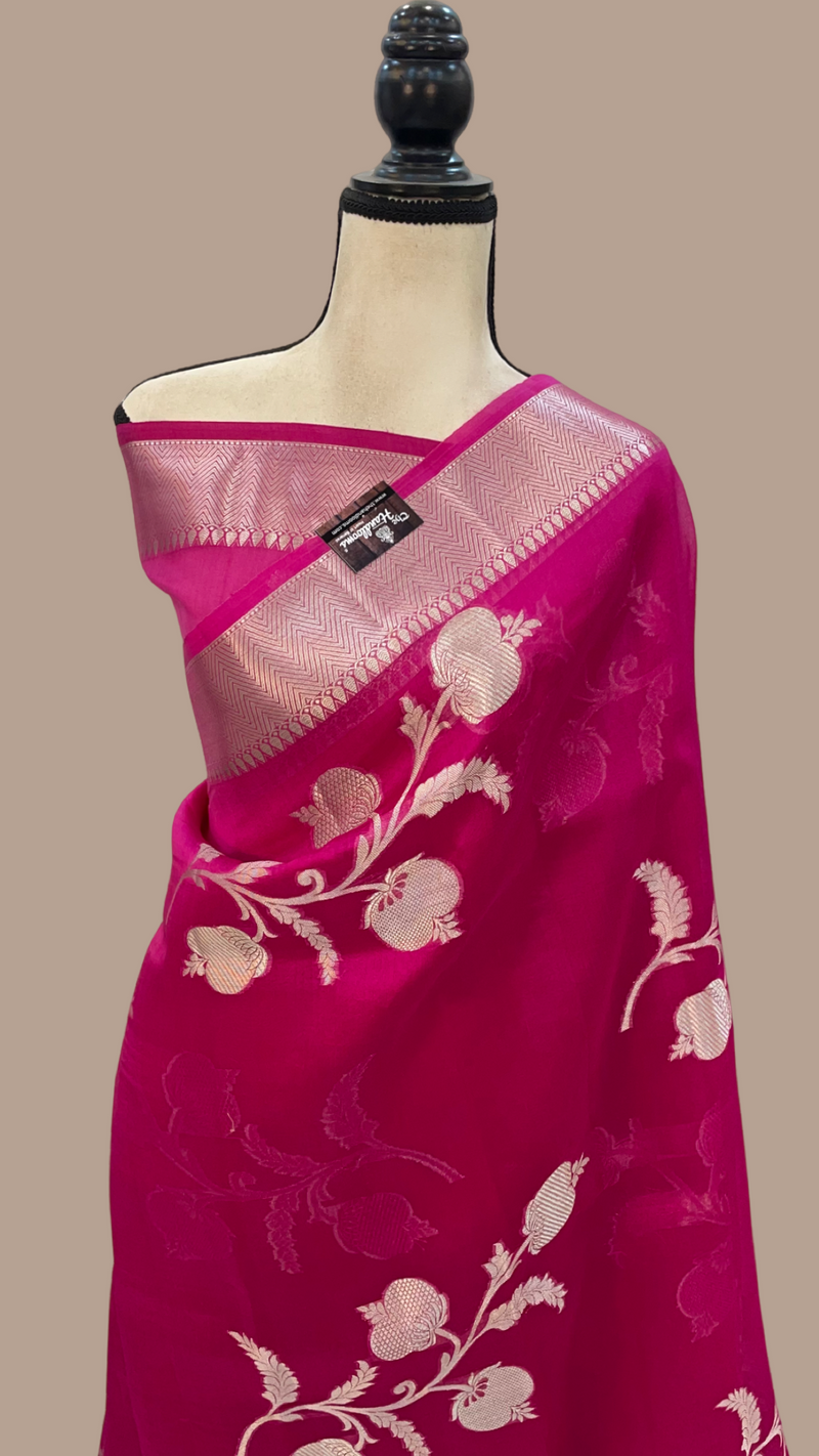 Magenta Pure Kora Handloom Banarasi Saree - The Handlooms