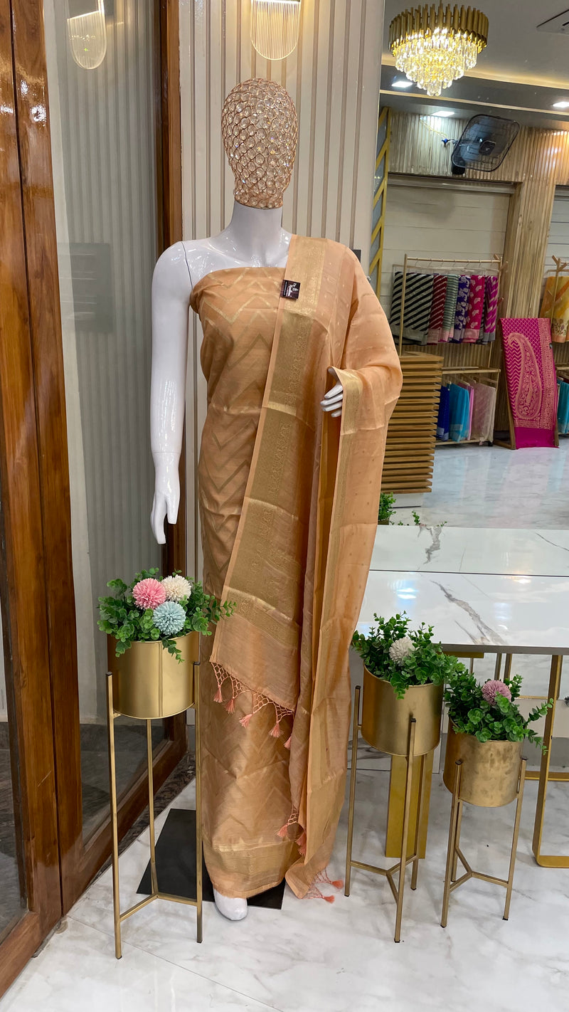 Pure Moonga Silk Banarasi Handloom Dress material - The Handlooms