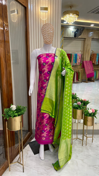 Pure Katan Silk Handlooms Banarasi Dress material With Meenakari