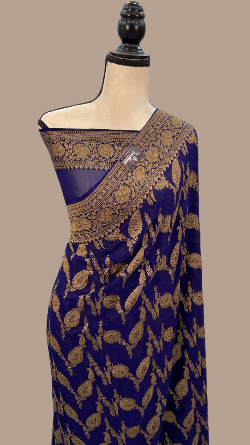 Khaddi Georgette Banarasi Saree -  Antique zari - The Handlooms