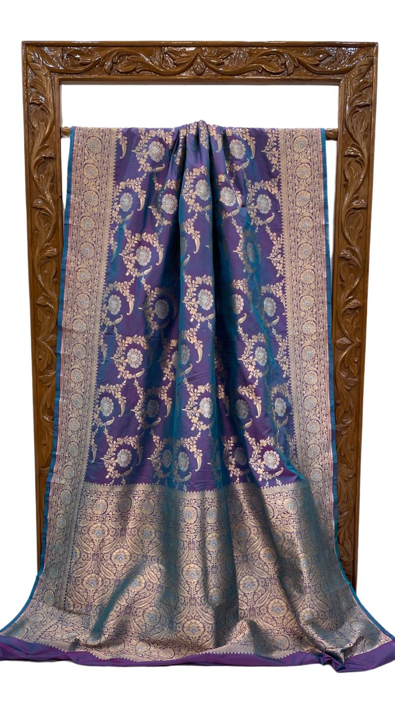 Pure Katan Silk Banarasi Handloom Saree - All over Sona Roopa Jaal work - The Handlooms