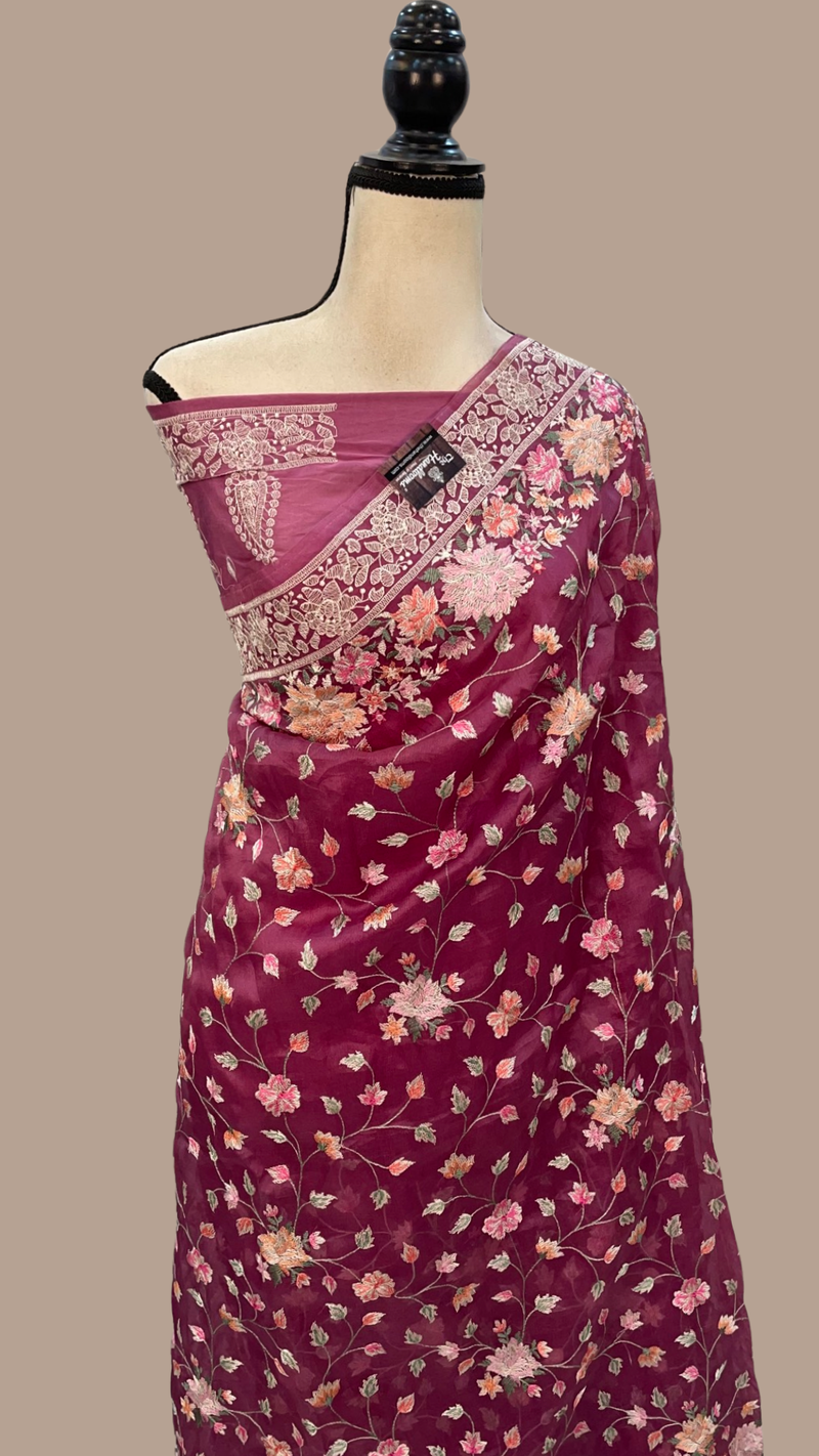 Pure Organza Chikankari Handloom Banarasi Saree - The Handlooms