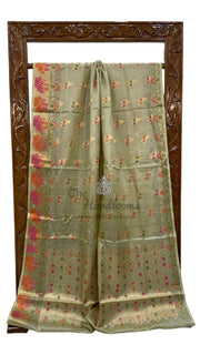 Pista Pure Tussar Silk Handloom Banarasi Saree - The Handlooms