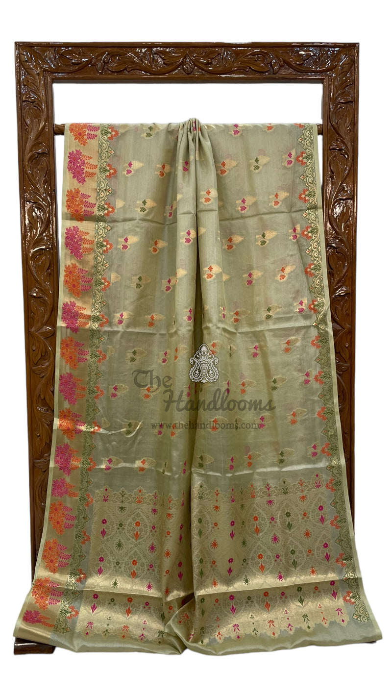 Pista Pure Tussar Silk Handloom Banarasi Saree - The Handlooms