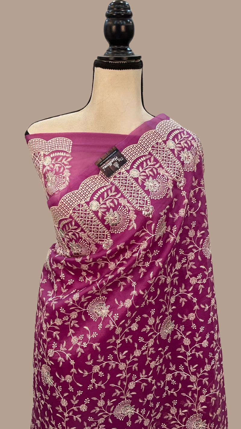 Organza Chikankari Handloom Banarasi Saree - The Handlooms