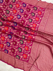 Pure Georgette Banarasi Bandhej Handloom Saree - with meenakari work - The Handlooms