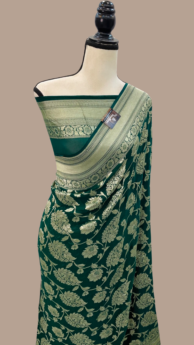 Pure Khaddi Georgette Handloom Banarasi Saree - Water zari - The Handlooms