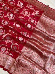 Pure Katan Silk Banarasi Handloom Saree - All over Sona Roopa Jaal work - The Handlooms