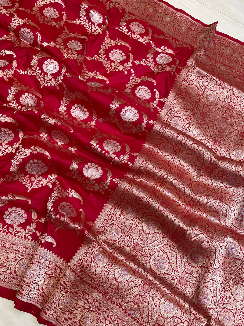 Pure Katan Silk Banarasi Handloom Saree - All over Sona Roopa Jaal work - The Handlooms