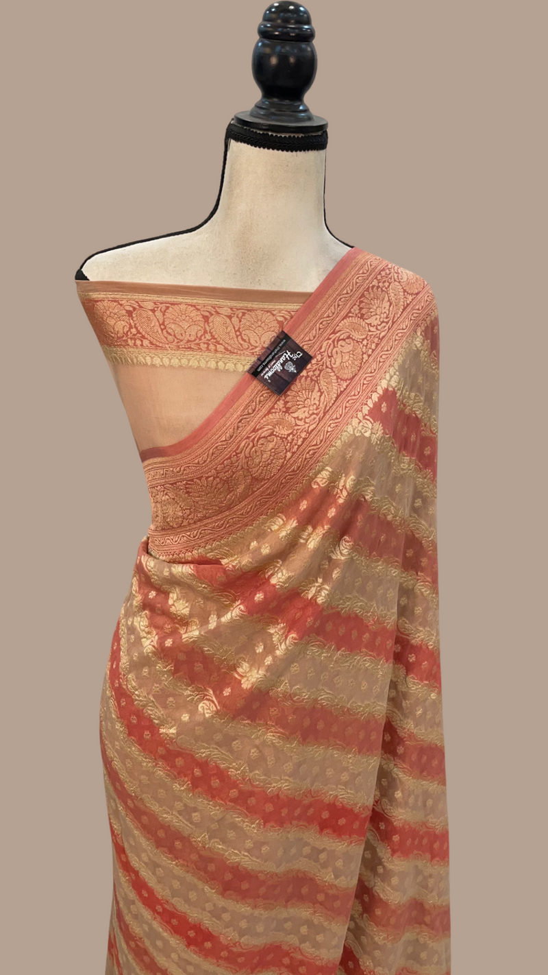 Khaddi Georgette Handloom Banarasi Saree - Gold Zari - The Handlooms