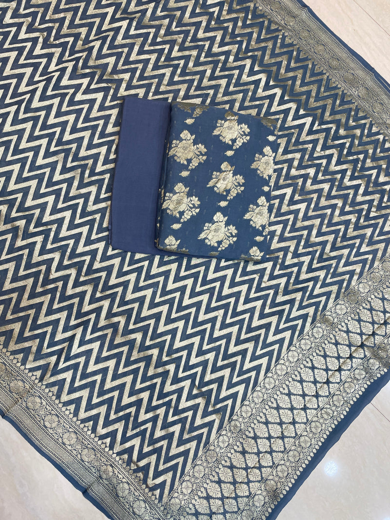 Pure Khaddi Georgette Banarasi Dress material - The Handlooms