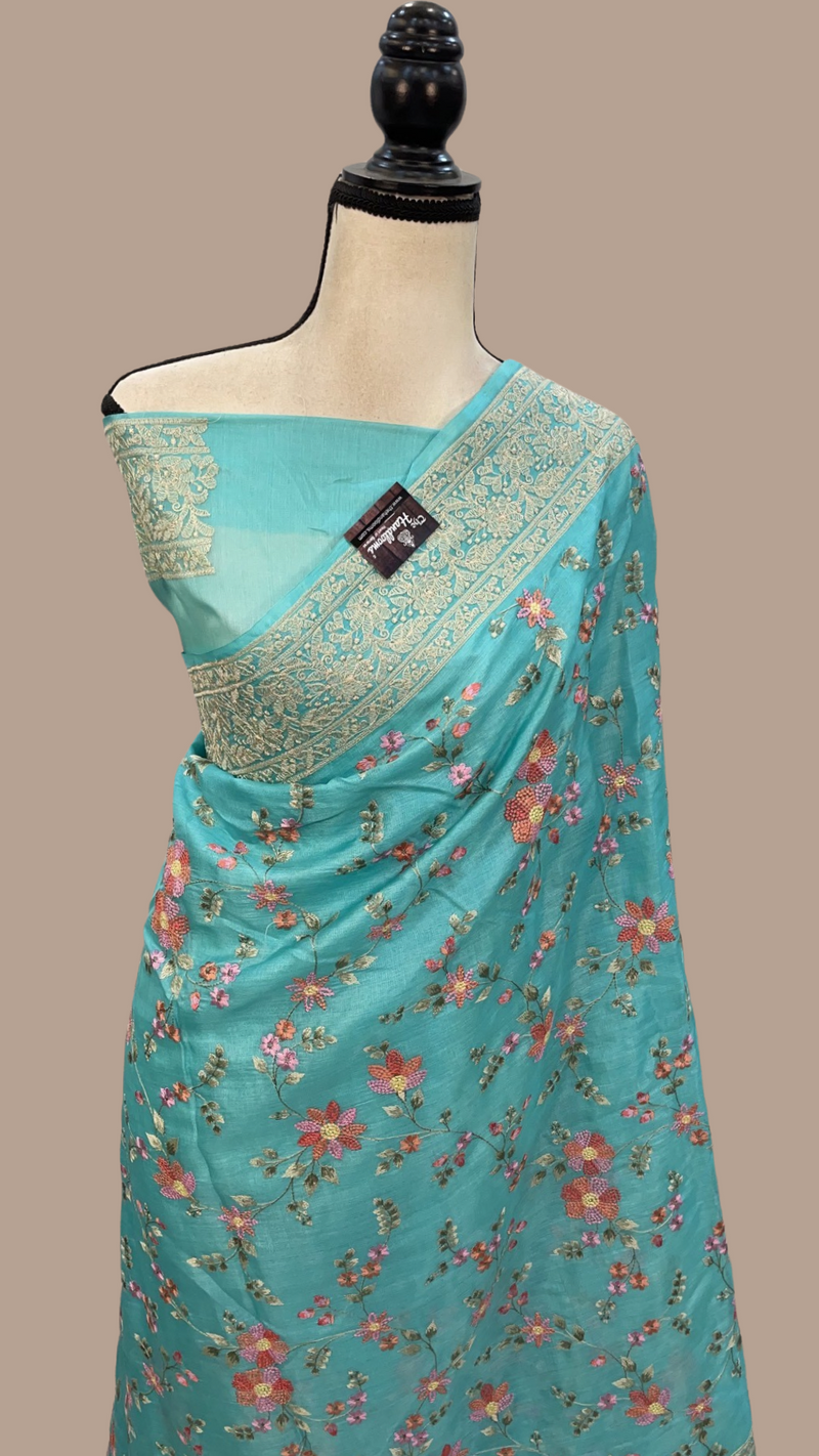 Tussar Silk Handloom Banarasi Saree With Chikankari - The Handlooms