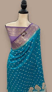 Pure Chiniya Silk Handloom Banarasi Saree with Chikankari - The Handlooms