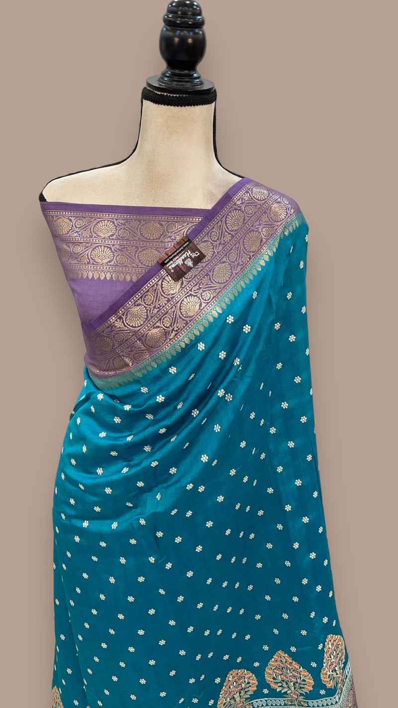 Pure Chiniya Silk Handloom Banarasi Saree with Chikankari - The Handlooms