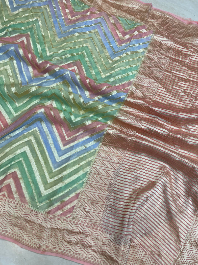 Pure Khaddi Georgette Rangkat Handloom Banarasi Saree - The Handlooms