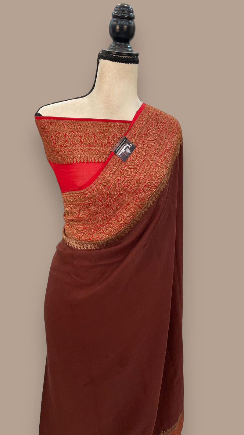 Khaddi Georgette Handloom Banarasi Saree -  Antique zari - The Handlooms