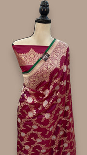 Pure Katan Silk Banarasi Handloom Saree - All over Sona Roopa Jaal work - The Handlooms