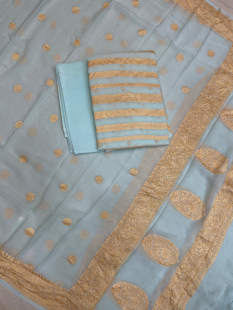 Pure Khaddi Georgette Banarasi Dress material - The Handlooms