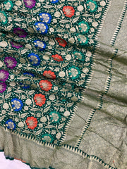 Pure Georgette Banarasi Bandhej Handloom Saree - with meenakari work - The Handlooms