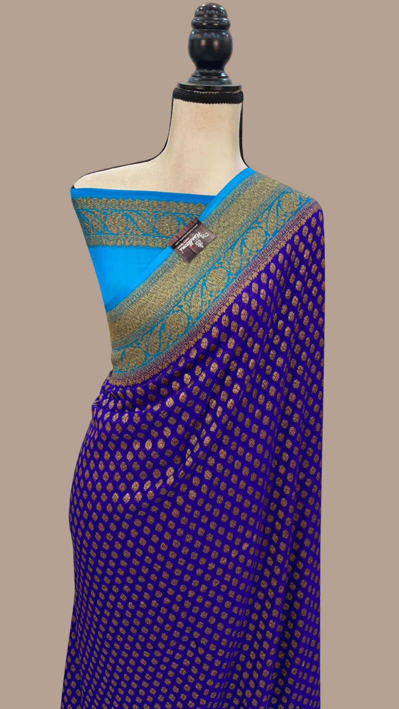 Khaddi Georgette Handloom Banarasi Saree -  Antique zari - The Handlooms
