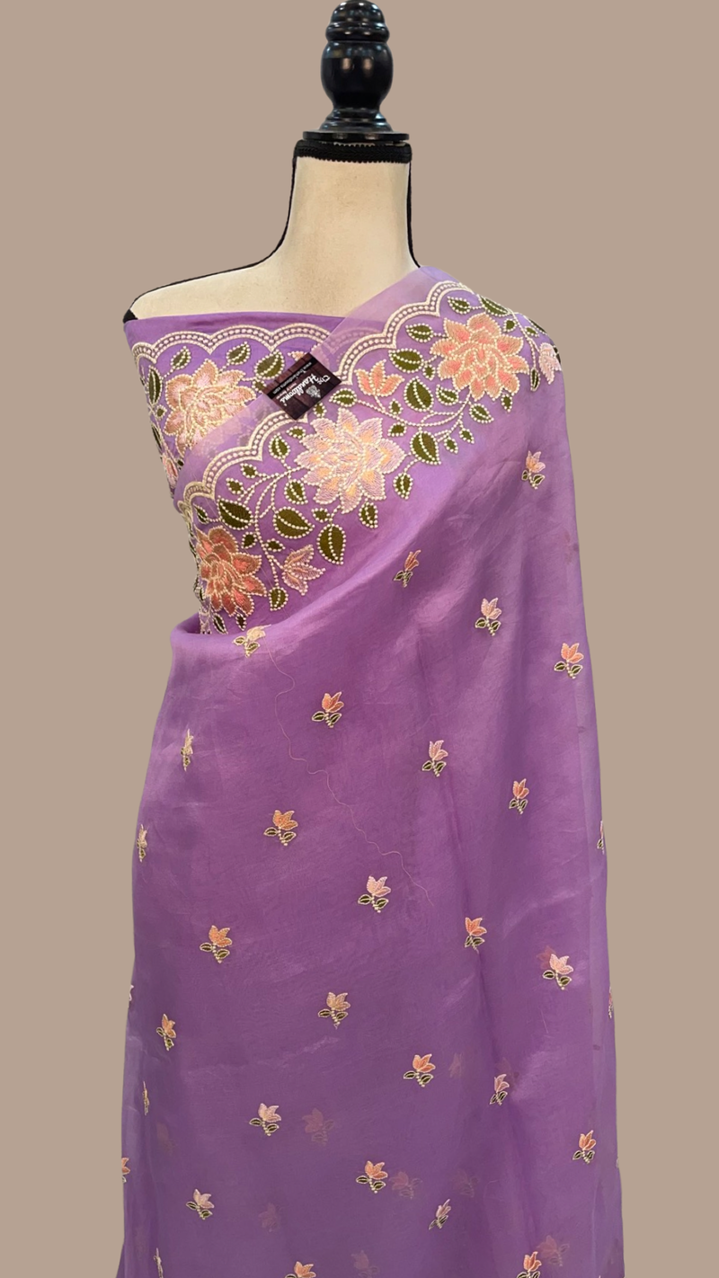 Pure Organza Chikankari Handloom Banarasi Saree - The Handlooms