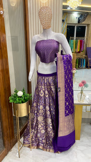 Pure Katan Silk Handloom Banarasi Lehenga All Over Sona Roopa Jaal Work With Stitched - The Handlooms