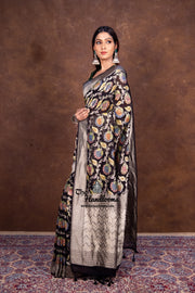 Black Pure Khaddi Georgette Banarasi Saree - water zari - The Handlooms