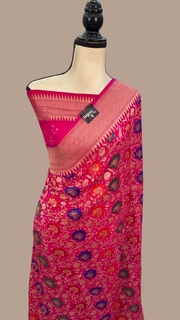 Pure Georgette Banarasi Bandhej Handloom Saree - with meenakari work - The Handlooms
