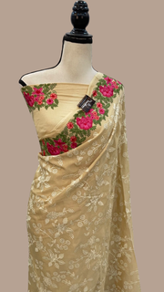 Pure Georgette Chikankari Handloom Banarasi Saree - The Handlooms