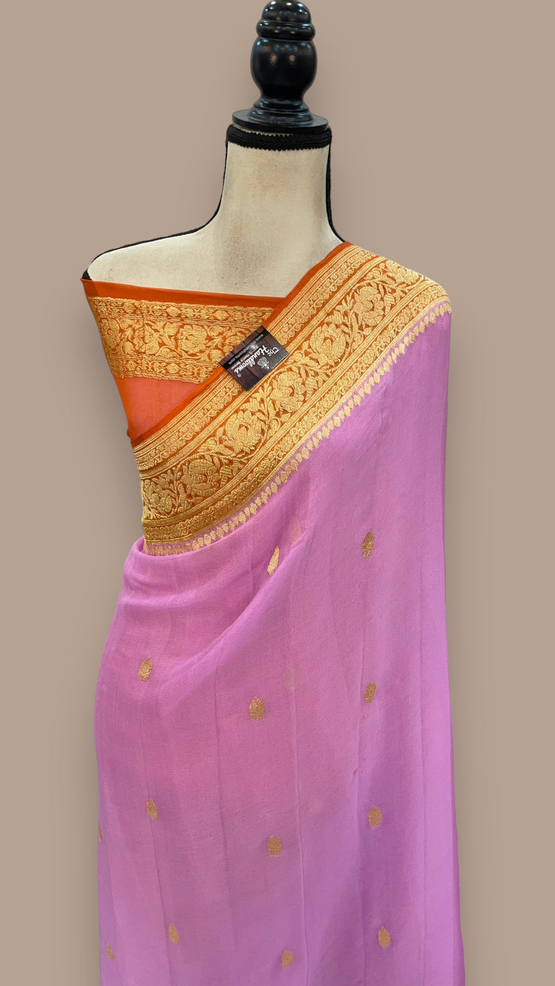 Pure Georgette Handloom Banarasi Saree - Gold zari - The Handlooms