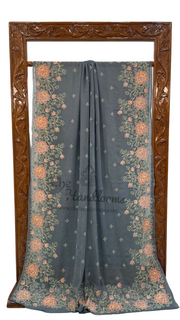 Pure Georgette Chikankari Handloom Banarasi Saree - The Handlooms