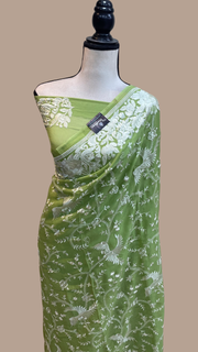 Pure Georgette Chikankari Handloom Banarasi Saree - The Handlooms