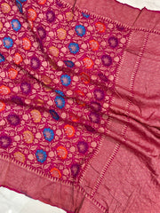 Pure Georgette Banarasi Bandhej Handloom Saree - with meenakari work - The Handlooms