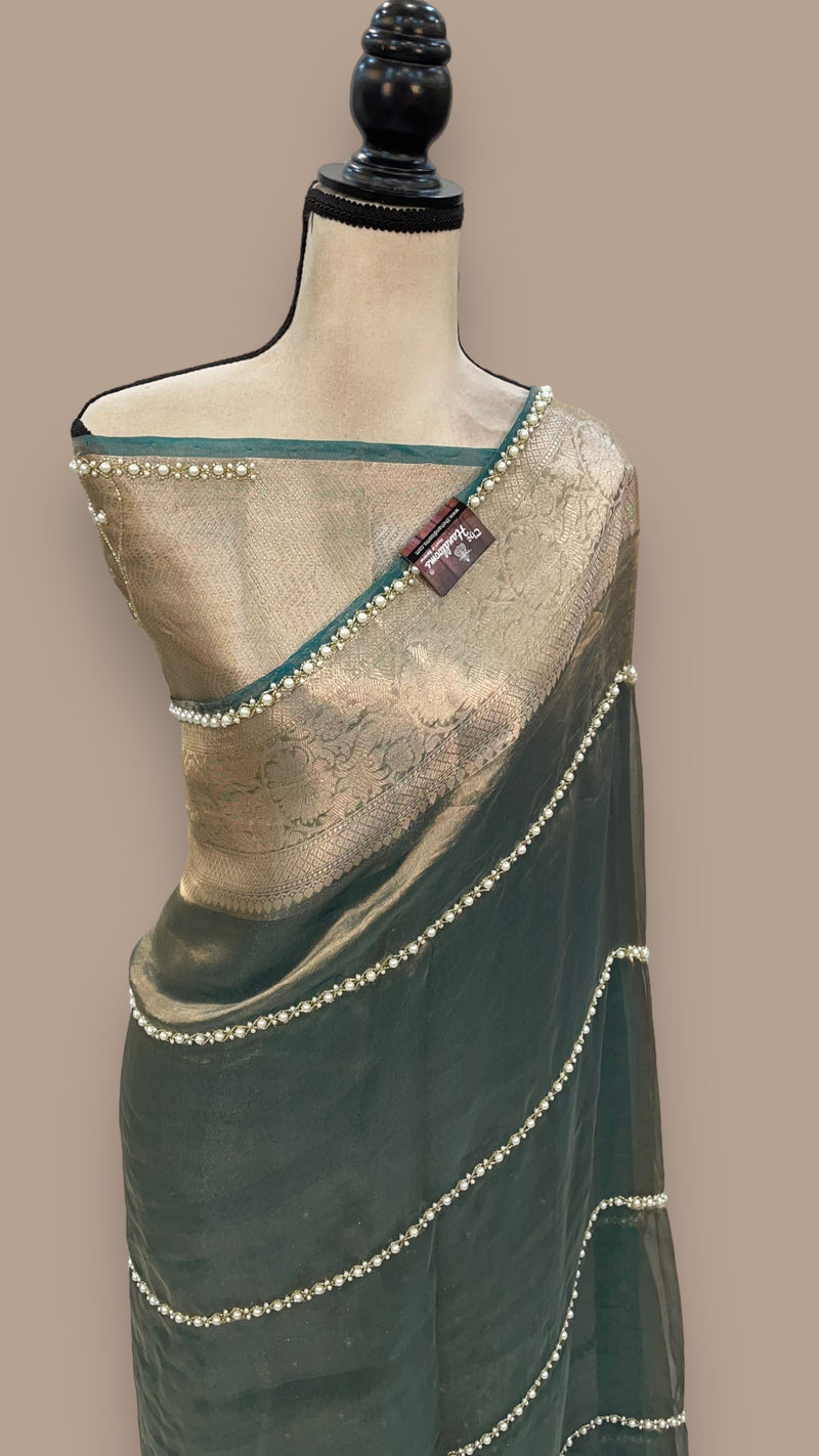 Pure Kora Tissue Handloom Banarasi Saree - Handwork - The Handlooms