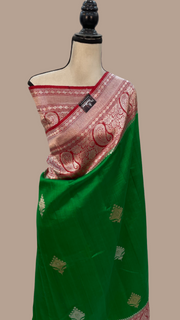 Green Pure Katan Silk Banarasi Handloom Saree - All over Kadua motifs - The Handlooms