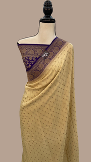 Pure Khaddi Crepe Georgette Banarasi Saree -  Antique zari - The Handlooms