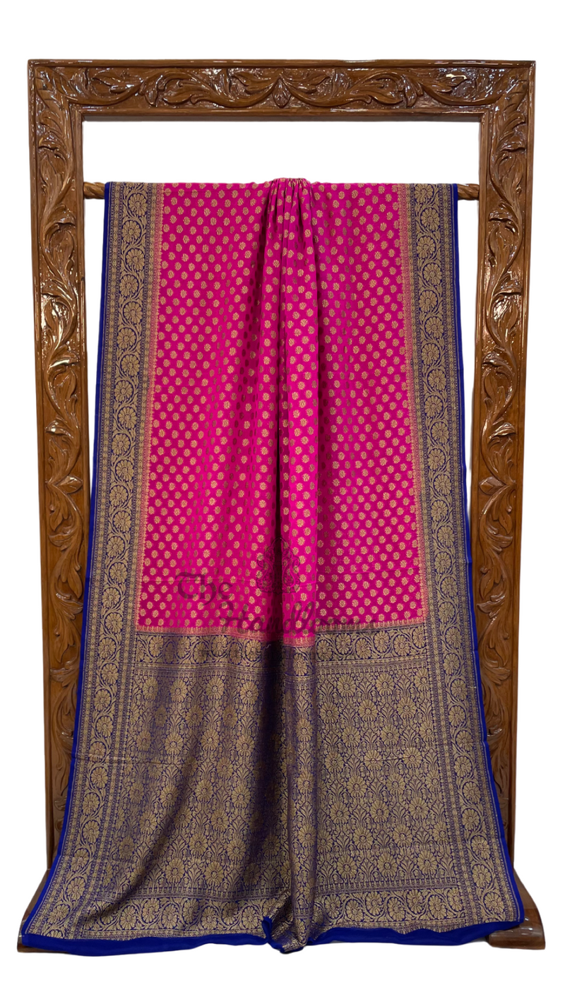 Hot Pink Khaddi Georgette Handloom Banarasi Saree - The Handlooms