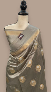 Mouse Grey Pure Mango Silk Banarasi Handloom Saree - The Handlooms