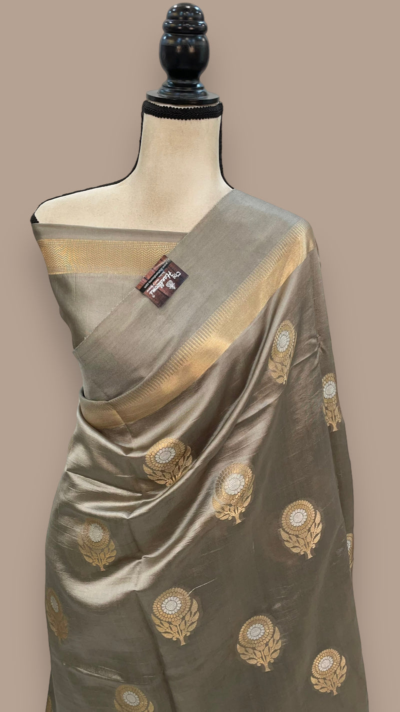 Mouse Grey Pure Mango Silk Banarasi Handloom Saree - The Handlooms