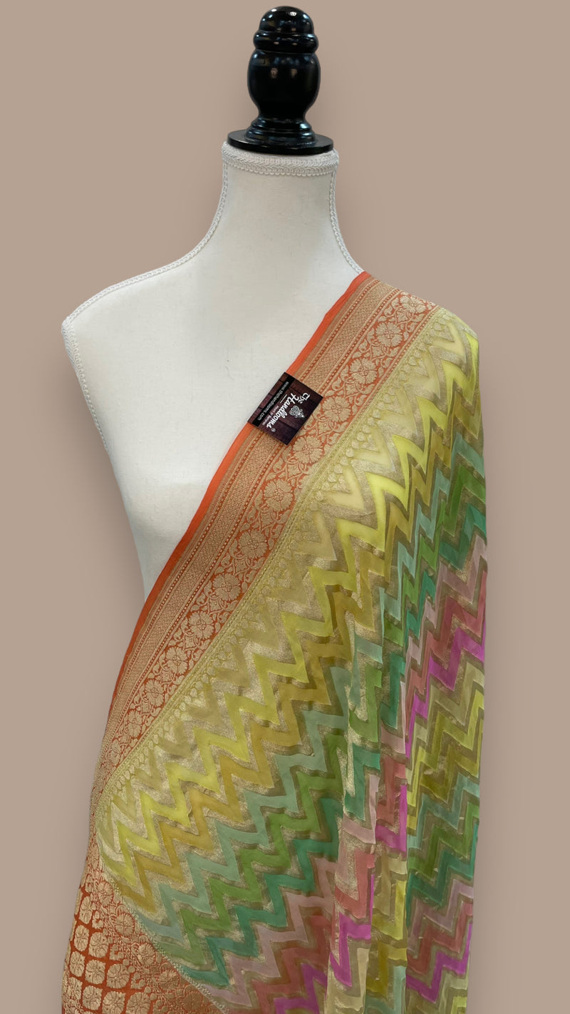 Pure Khaddi Georgette Dupatta - water zari - The Handlooms