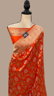 Pure Katan Silk Banarasi Handloom Saree - All over Sona Roopa Jaal work - The Handlooms