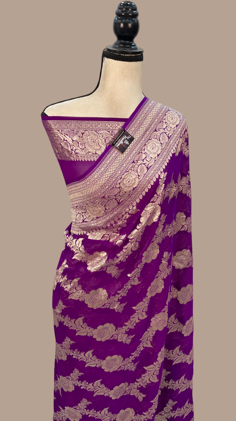 Pure Khaddi Georgette Banarasi Saree - water zari - The Handlooms
