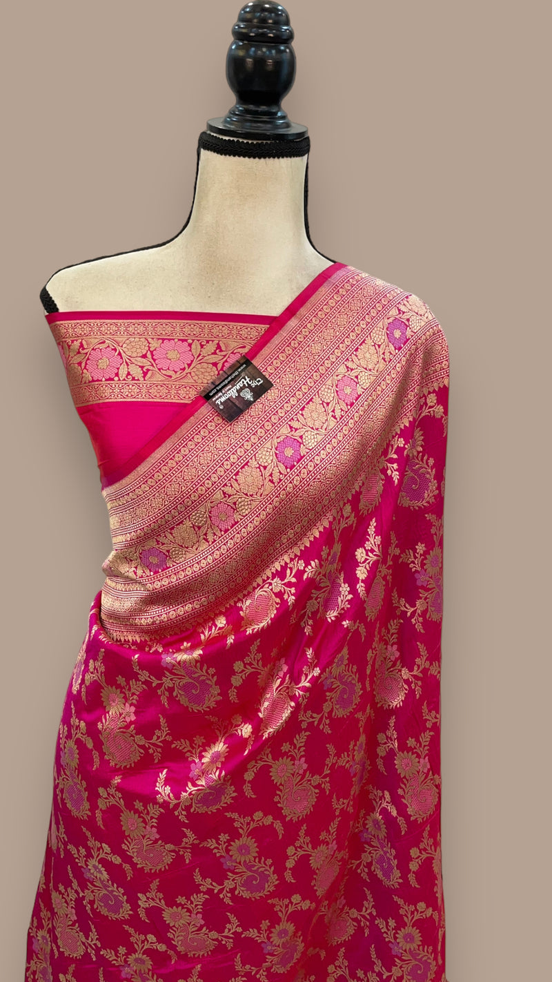 Pure Katan Silk Banarasi Handloom Saree - All over Jaal work with Meenakari - The Handlooms