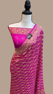 Pure Georgette Banarasi Bandhej Handloom Saree - The Handlooms