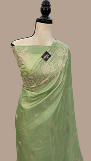 Tussar Silk Handloom Banarasi Saree With Chikankari - The Handlooms