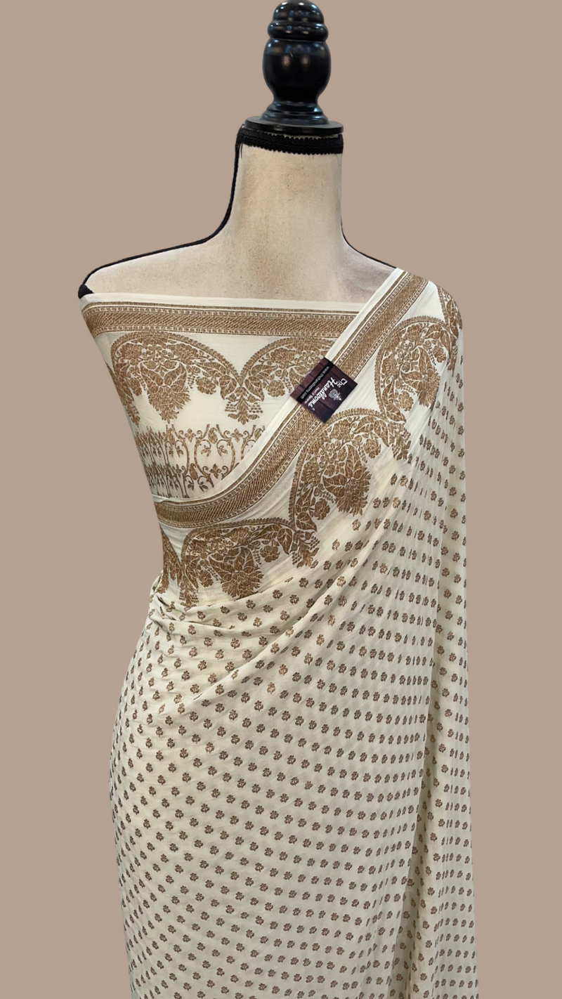 Khaddi Crepe Georgette Banarasi Saree -  Antique zari - The Handlooms