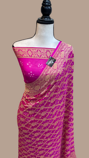 Pure Georgette Banarasi Bandhej Handloom Saree - The Handlooms