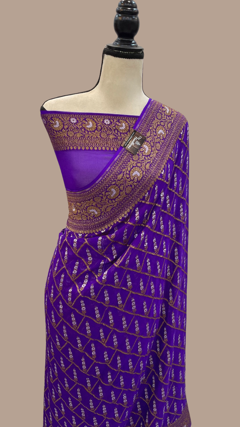 Khaddi Georgette Banarasi Saree -  Antique Roopa zari - The Handlooms