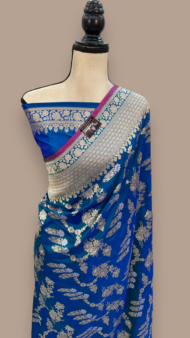Pure Katan Silk Banarasi Handloom Saree - All over Sona Roopa Jaal work - The Handlooms