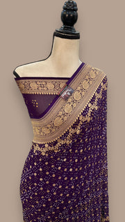 Pure Georgette Banarasi Bandhej Handloom Saree - The Handlooms